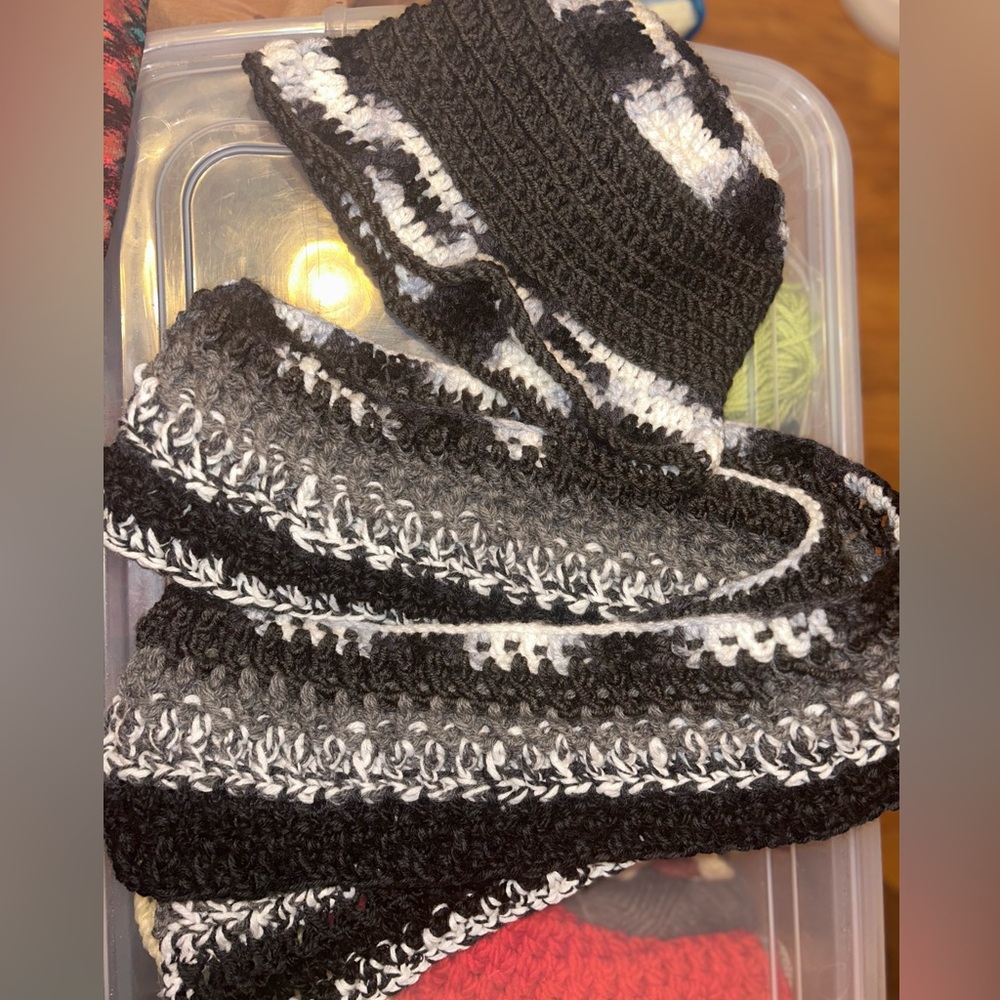 Hand crocheted hat and scarf